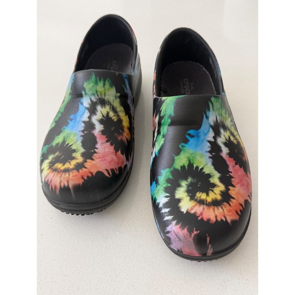 CROCS Shoes - Crocs Neria Pro II Graphic Work Clogs Black‎ Tie Dye Slip Resistant Womens 8